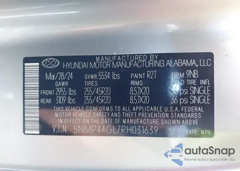 2024 Hyundai Santa Fe Limited from USA, damaged, VIN 5NMP44GL7RH031639